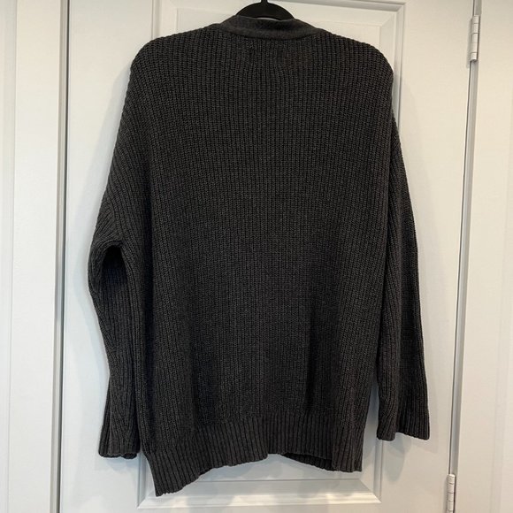 Pact Grey Fisherman Knit Button-Front Cardigan Organic Cotton Oversized, Sz L - Picture 3 of 5